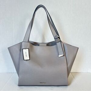 Nine West Vegan Faux Leather Ankita Grey Large Tote Bag Purse